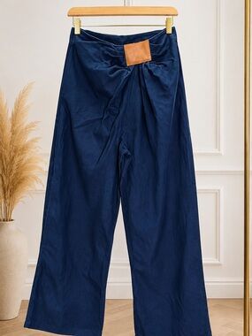 Commense Navy Wide-Leg Pants with Tan Accent Knot